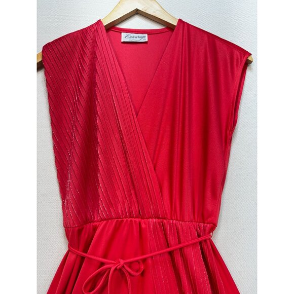 Vintage Entourage T.M Wrap Midi A-Line Dress Size Red Sleeveless Pleated Chic - Picture 3 of 12